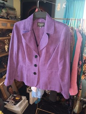 Studio I Petite Purple Suede Button-Front Jacket